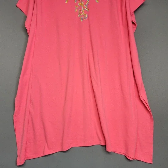 Quaker Factory Kraftan Dress Womens XL Pink Embroidered Sequin Floral Tunic New - Picture 3 of 13